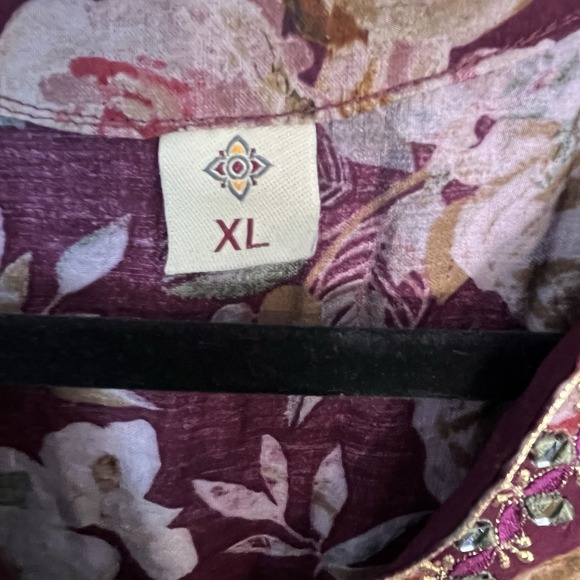 Indian‎ Burgundy Floral Dress Tunic Women's XL Embellished V-neck Party Festival - Picture 7 of 14